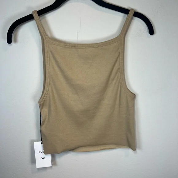RVCA Haru Slide Graphic Tank Top Tan Ribbed Stretch Cropped NEW Women's Sz Large - Picture 6 of 13